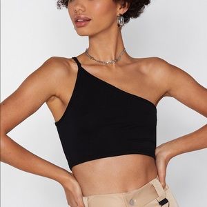 Black One Shoulder Crop Tank